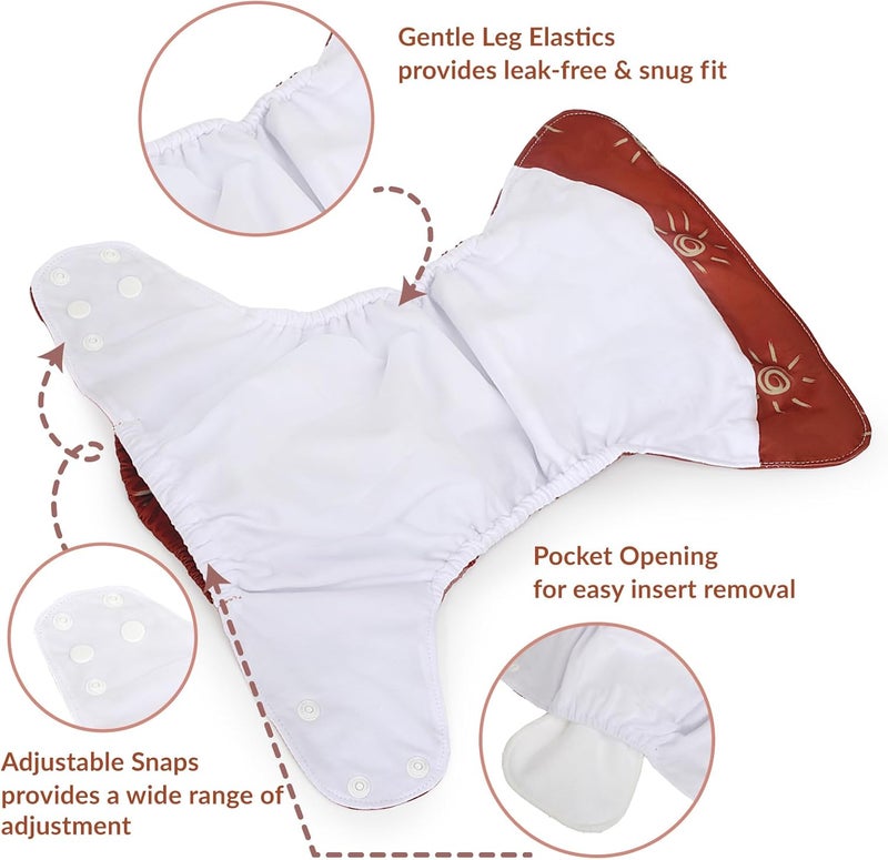 Smarbore Baby Cloth Diapers Set - 4 Pack with 4 Inserts & 1 Wet/Dry Separation Bag, Reusable Infant Toddler Nappy, Adjustable Pocket Diapers for Baby Boys and Girls (6-33 pounds, 0-3 Years) - Image 3